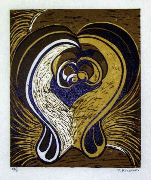 Two Together -reduction woodcut